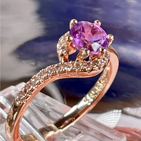 1.2ct Lav/Pink Sapphire 14K Rose Rolled Gold Ring - Picture 7 of 8